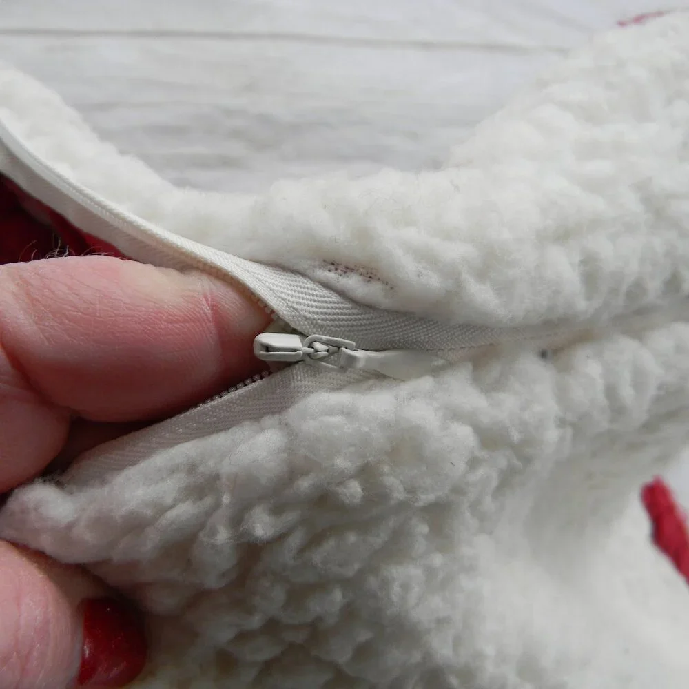 Pottery Barn RED Cable Knit Throw Pillow Cover SHERPA DETAIL 24